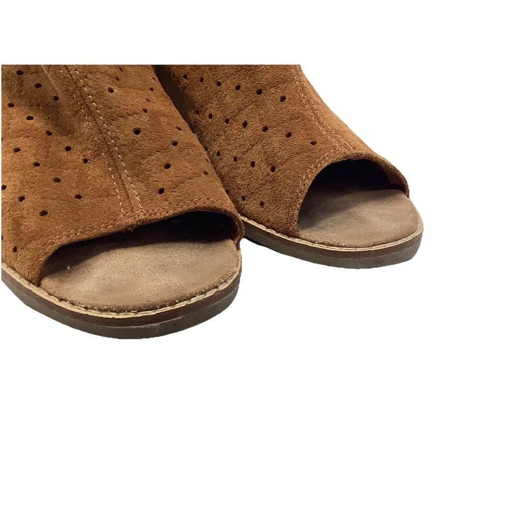 TOMS Majorca Cinnamon Brown Open Peep Toe Fringe Booties 3